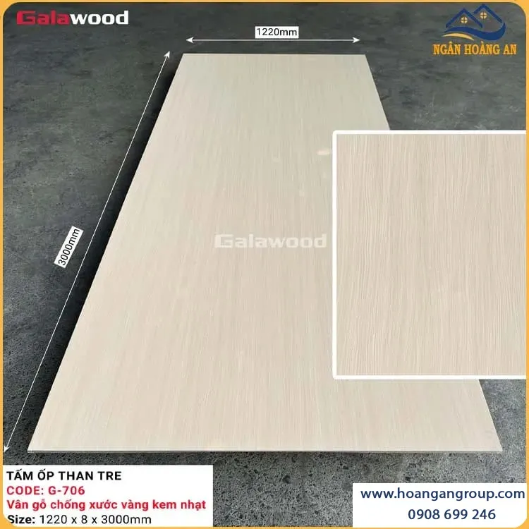 Tấm Than Tre Chống Xước Galawood 8mm G-706 Vân Gỗ Vàng Kem Nhạt Tấm Than Tre Chống Xước Galawood 8mm G-706 Vân Gỗ Vàng Kem Nhạt