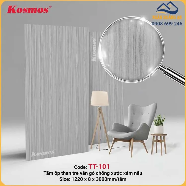 Tấm Ốp Than Tre Chống Xước Kosmos 8mm TT-101 Vân Gỗ Xám Nâu