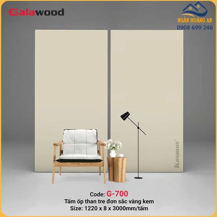 Tấm Ốp Than Tre Galawood 8mm G-700 Đơn Sắc Vàng Kem