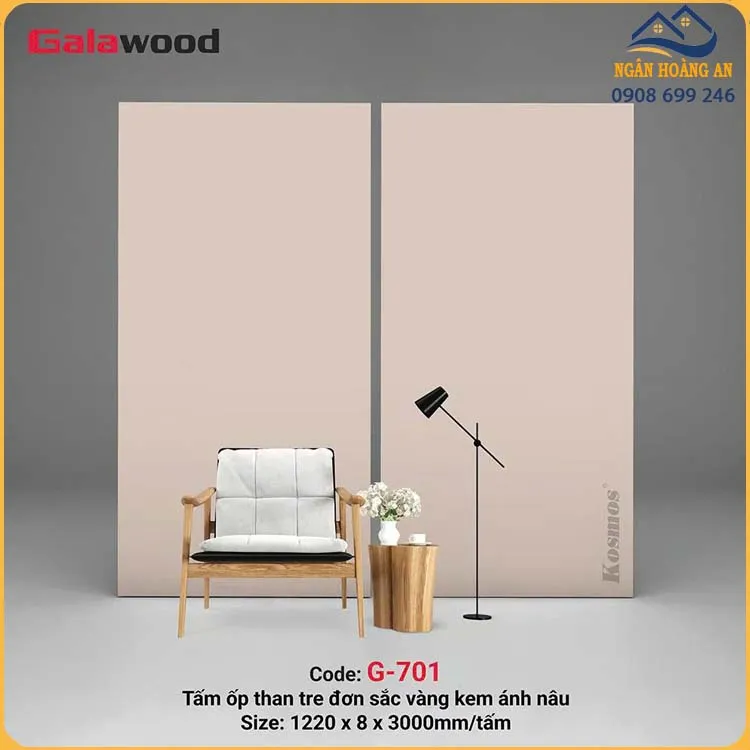 Tấm Ốp Than Tre Galawood 8mm G-701 Đơn Sắc Vàng Kem Ánh Nâu