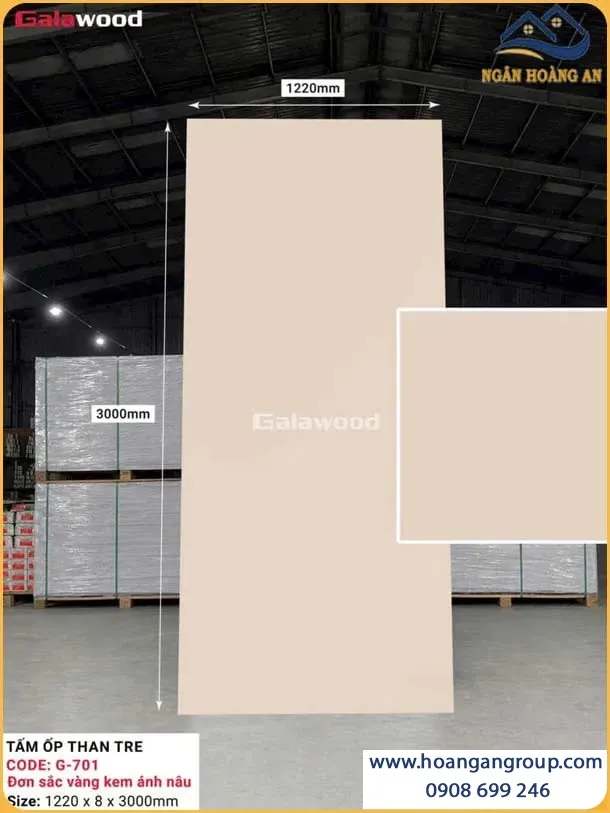 Tấm Ốp Than Tre Galawood 8mm G-701 Đơn Sắc Vàng Kem Ánh Nâu