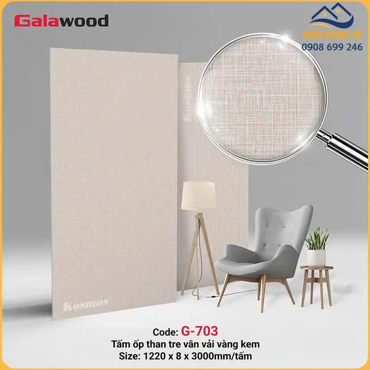Tấm Ốp Than Tre Galawood 8mm G-703 Vân Vải Vàng Kem