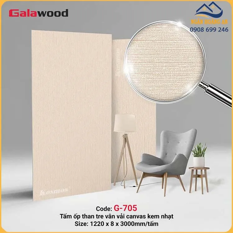 Tấm Ốp Than Tre Galawood 8mm G-705 Vân Vải Canvas Kem Nhạt