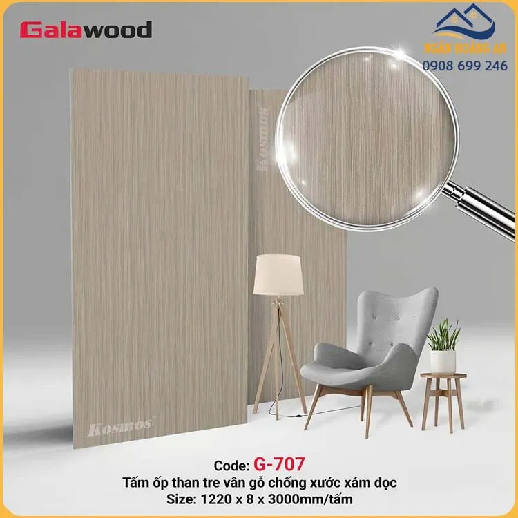 Tấm Ốp Than Tre Galawood 8mm G-707 Vân Gỗ Chống Xước Xám Dọc