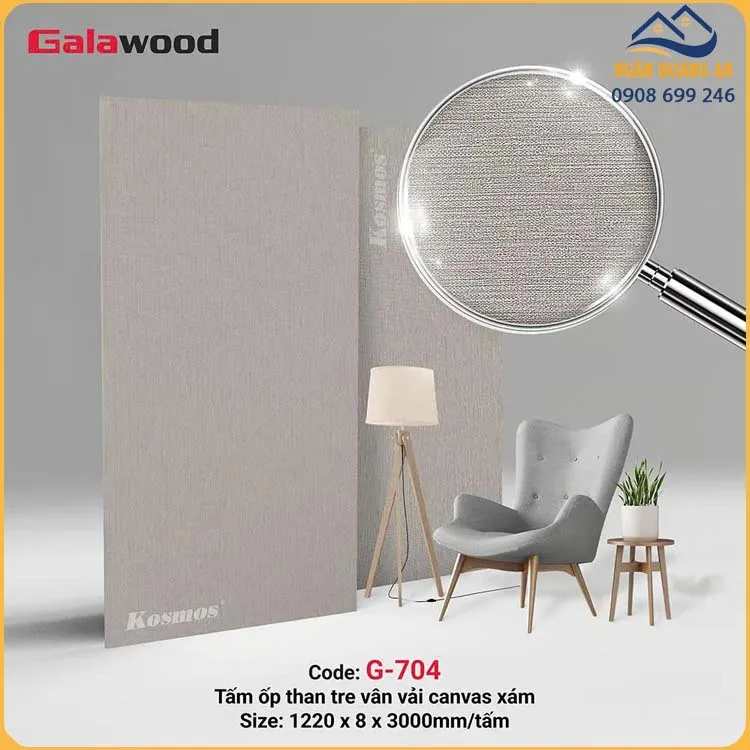 Tấm Ốp Than Tre Galawood Vân Vải Canvas Xám 8mm G-704 