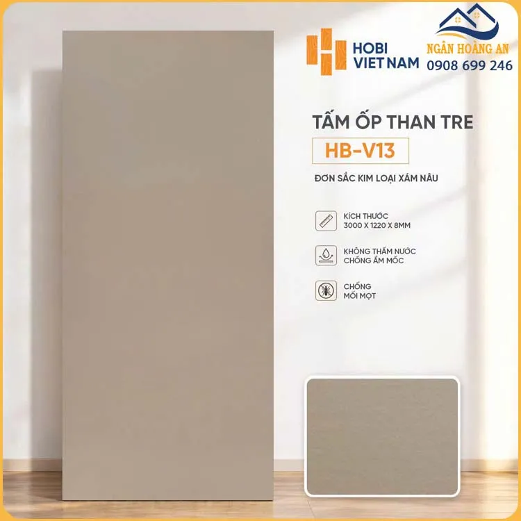 Tấm Ốp Than Tre HobiWood 8mm HB-V13 Đơn Sắc Kim Loại Xám Nâu