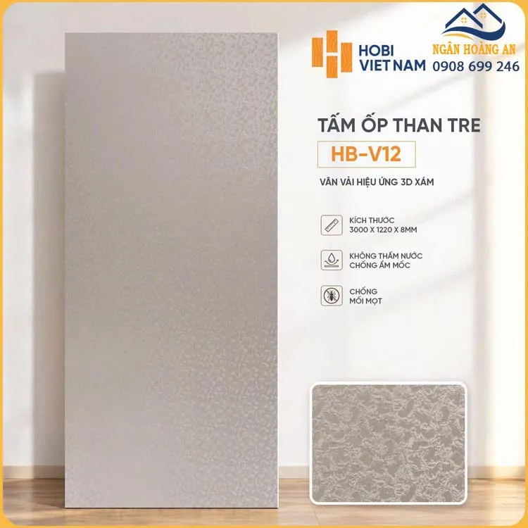Tấm Ốp Than Tre HobiWood HB-V12 Vân Vải Hiệu Ứng 3D Xám