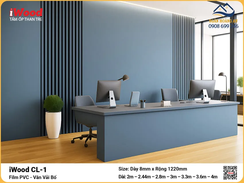 Tấm Ốp Than Tre iWood CL-1 Vân Vải Bố Ghi Xanh Ốp Văn Phòng