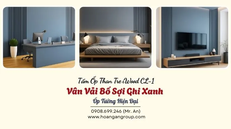 Tấm Ốp Than Tre iWood CL-1 Vân Vải Bố Sợi Ghi Xanh Ốp Tường Hiện Đại