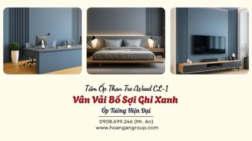 Tấm Ốp Than Tre iWood CL-1 Vân Vải Bố Sợi Ghi Xanh Ốp Tường Hiện Đại