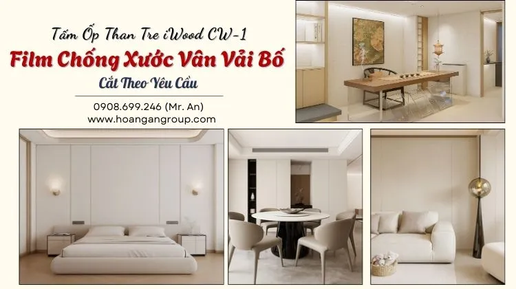 Tấm Ốp Than Tre iWood CW-1 Film Chống Xước Vân Vải Bố Cắt Theo Yêu Cầu
