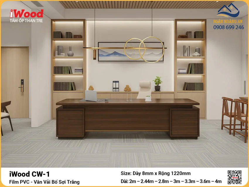 Tấm Ốp Than Tre iWood CW-1 Film Chống Xước Vân Vải Bố Ốp Văn Phòng