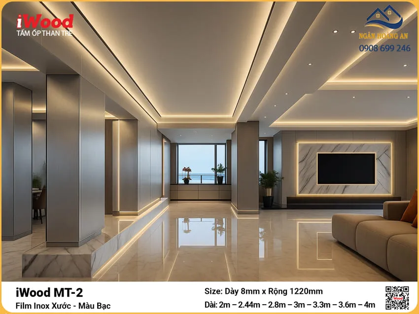 Tấm Ốp Than Tre iWood Film Inox MT-2 Thi Công Nhanh Chóng