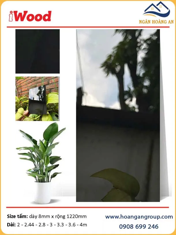 Tấm Ốp Đa Năng Than Tre iWood Film Tráng Gương Đen