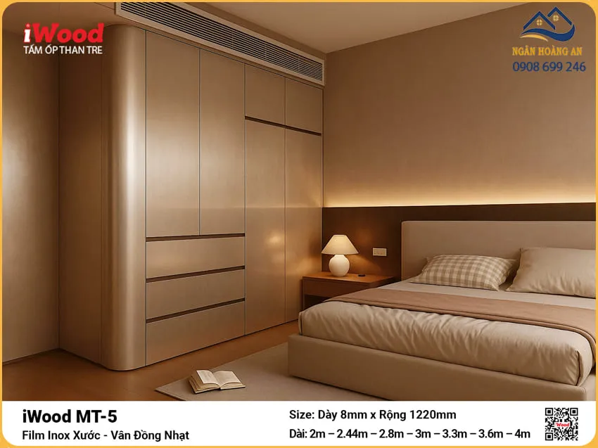 Tấm Ốp Than Tre iWood MT-5 Vân Inox Xước Đồng Nhạt Ốp Phòng Ngủ