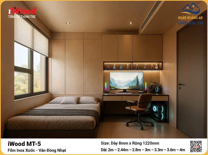 Tấm Ốp Than Tre iWood MT-5 Vân Inox Xước Đồng Nhạt Ốp Tường