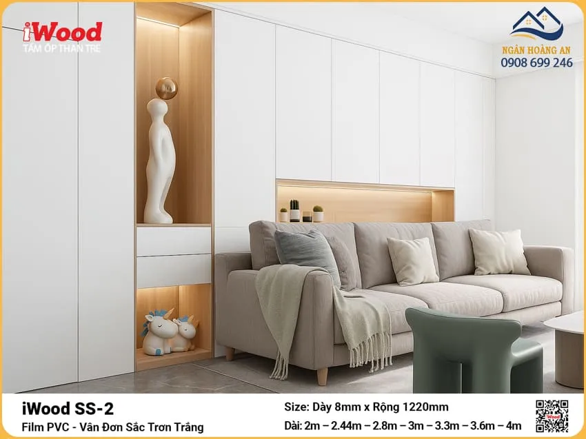 Tấm Ốp Than Tre iWood SS-2 Đơn Sắc Trắng Cắt Theo Kích Thước Tấm Ốp Than Tre iWood SS-2 Đơn Sắc Trắng Cắt Theo Kích Thước