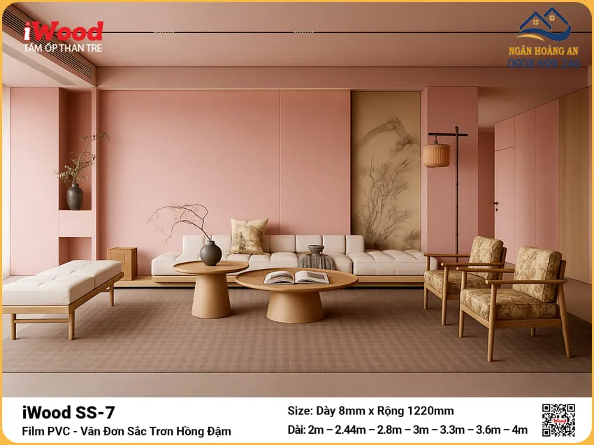 Tấm Ốp Than Tre iWood SS-7 Hồng Đậm Ốp Phòng Khách