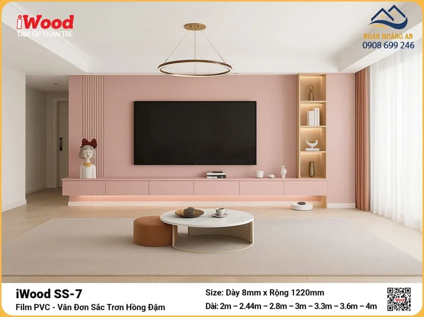 Tấm Ốp Than Tre iWood SS-7 Hồng Đậm Ốp Vách Tivi