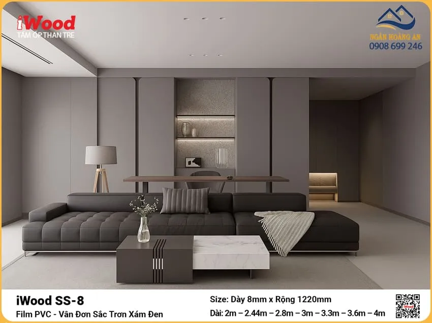 Tấm Ốp Than Tre iWood SS-8 Đơn Sắc Xám Đen Ốp Phòng Khách Đẹp Tấm Ốp Than Tre iWood SS-8 Đơn Sắc Xám Đen Ốp Phòng Khách Đẹp