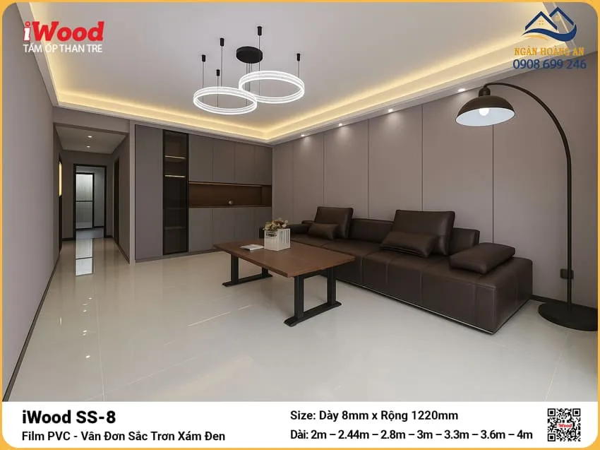 Tấm Ốp Than Tre iWood SS-8 Đơn Sắc Xám Ốp Phòng Khách Tấm Ốp Than Tre iWood SS-8 Đơn Sắc Xám Ốp Phòng Khách
