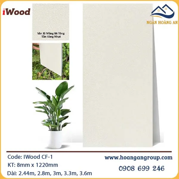 Tấm Ốp Sợi Than Tre iWood Vân Xi Măng Bê Tông Sần Vàng Nhạt CF-1