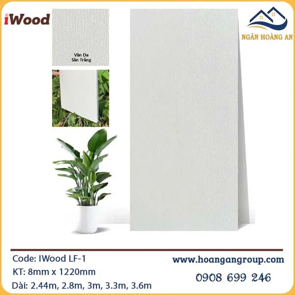 Tấm Ốp Sợi Than Tre iWood Vân Da Sân Trắng LF-1