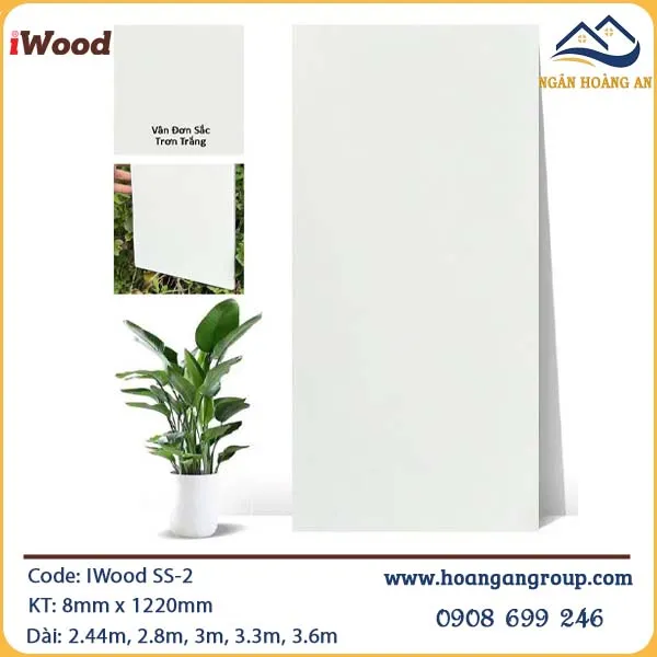 Tấm Ốp Sợi Than Tre iWood Vân Đơn Sắc Trơn Trắng SS-2
