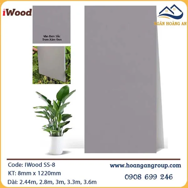 Tấm Ốp Sợi Than Tre iWood Vân Đơn Sắc Trơn Xám Đen SS-8