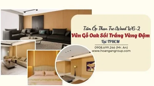 Tấm Ốp Than Tre iWood WG-2 Vân Gỗ Oak Sồi Trắng Vàng Đậm Tại TPHCM