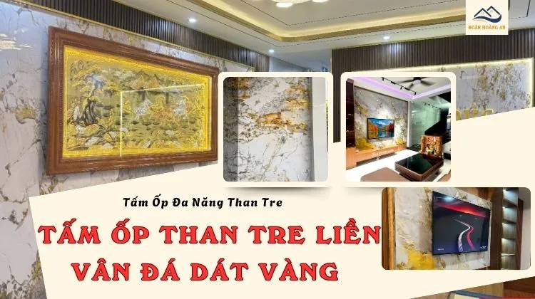 Tấm Ốp Than Tre Liền Vân Đá Dát Vàng Hiện Đại - Tấm Ốp Đa Năng Than Tre