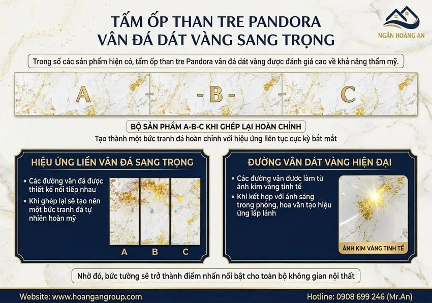 Tấm Ốp Than Tre Pandora Vân Đá Dát Vàng Sang Trọng