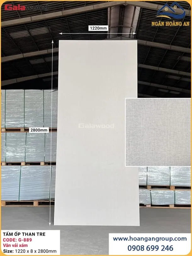 Tấm Ốp Than Tre Sợi Vân Vải Xám Galawood G-889 Tấm Ốp Than Tre Sợi Vân Vải Xám Galawood G-889