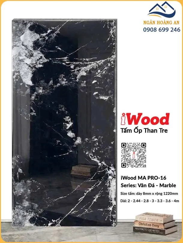 Tấm Ốp Than Tre Vân Đá iWood MA PRO-16 Đen Marquina