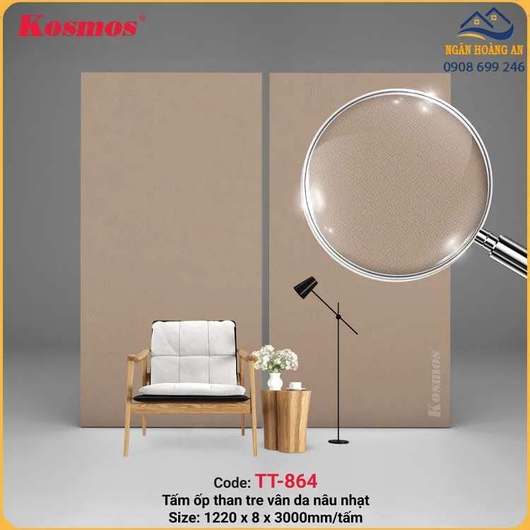 Ốp Tường Tấm Than Tre Vân Da Nâu Nhạt Kosmos TT-864 Ốp Tường Tấm Than Tre Vân Da Nâu Nhạt Kosmos TT-864