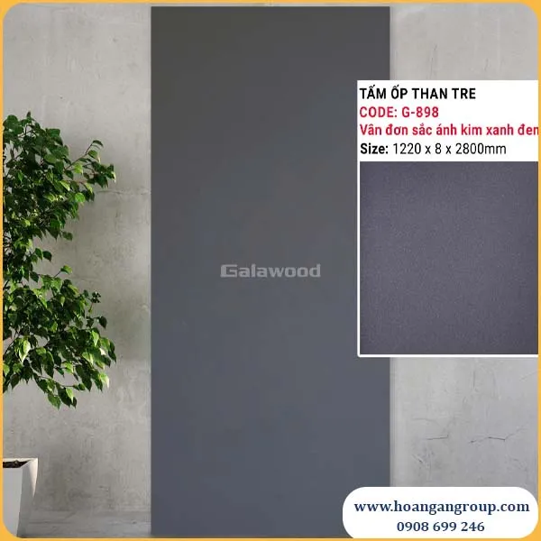 Tấm Ốp Than Tre Đơn Sắc Ánh Kim Xanh Đen Galawood G-898 Tấm Ốp Than Tre Đơn Sắc Ánh Kim Xanh Đen Galawood G-898