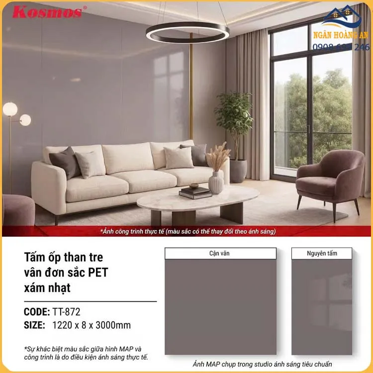 Ứng Dụng Của Tấm Ốp Than Tre Vân Đơn Sắc Xám Nhạt Kosmos TT-872