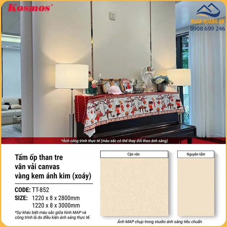 Ứng Dụng Của Tấm Ốp Than Tre Vân Vải Vàng Kem Ánh Kim Kosmos TT-852