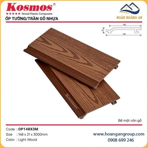 Tấm Ốp Gỗ Nhựa Ngoài Trời Kosmos OP148X3M Light Wood Dài 3m