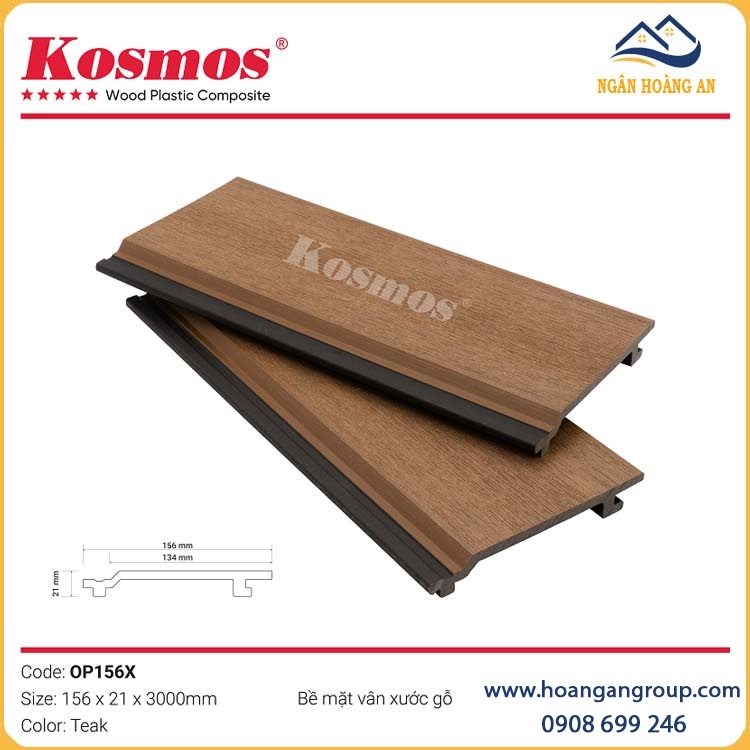 Tấm Ốp Trần Gỗ Nhựa Ngoài Trời 2 Da Kosmos OP156X Teak