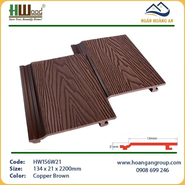 Tấm Ốp Gỗ Nhựa Ngoài Trời Hwood HW156W21 Vân 3D Copper Brown Tấm Ốp Gỗ Nhựa Ngoài Trời Hwood HW156W21 Vân 3D Copper Brown
