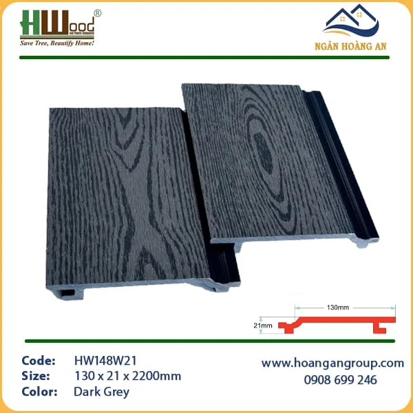 Tấm Ốp Gỗ Nhựa Ngoài Trời Hwood HW148W21 Dark Grey