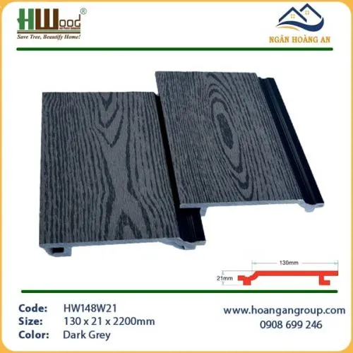 Tấm Ốp Gỗ Nhựa Ngoài Trời Hwood HW148W21 Dark Grey