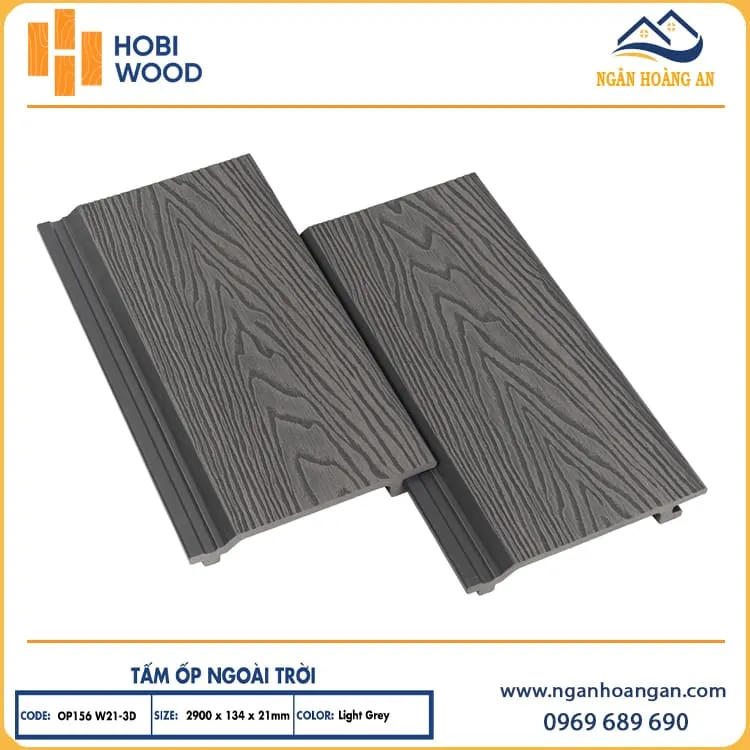 Ốp Trần Gỗ Nhựa Ngoài Trời Hobiwood  OP3D 156W21 Light Grey