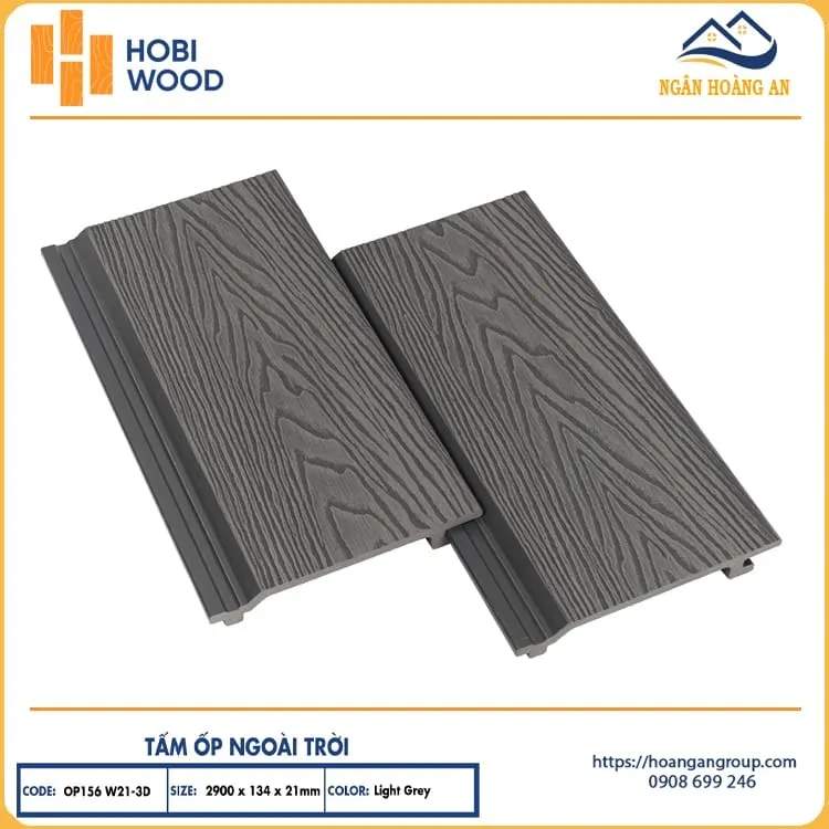 Ốp Trần Gỗ Nhựa Ngoài Trời Hobiwood  OP3D 156W21 Light Grey