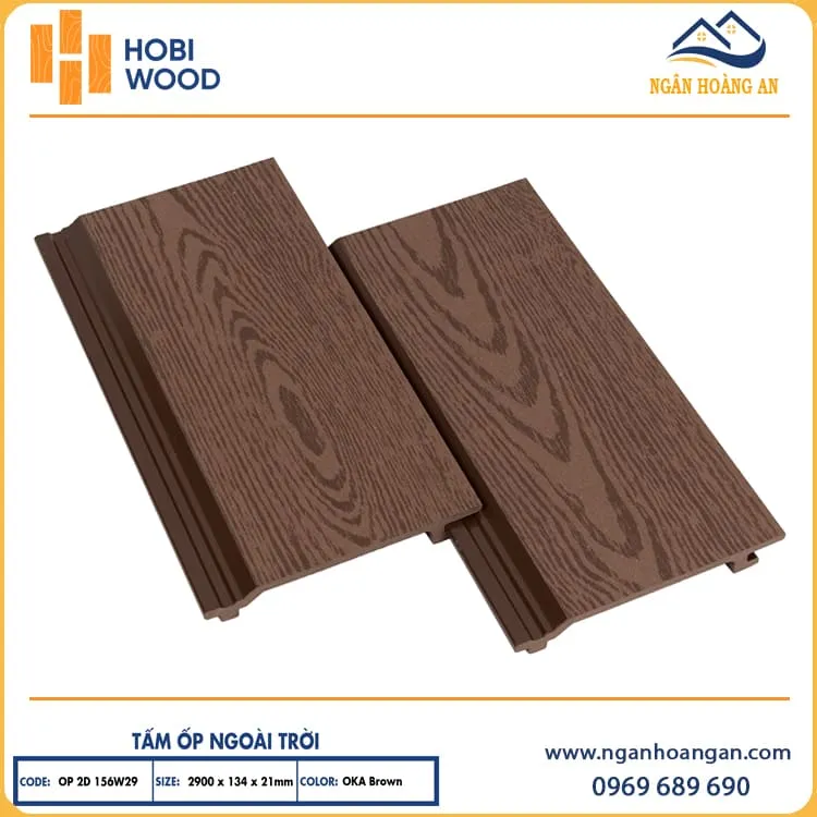 Tấm Ốp Trần Ngoài Trời Hobiwood OP2D 156W29 Oka Brown