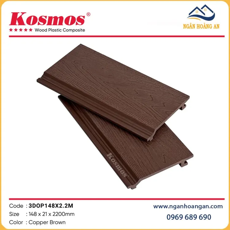 Tấm Ốp Trần Gỗ Nhựa Ngoài Trời Kosmos 3DOP148X2.2M Coper Brown