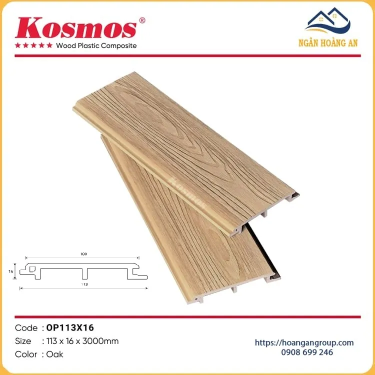 Tấm Ốp Vách Gỗ Nhựa Ngoài Trời Phủ ASA Kosmos OP113X16 Oak Tấm Ốp Vách Gỗ Nhựa Ngoài Trời Phủ ASA Kosmos OP113X16 Oak