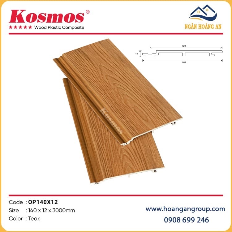 Tấm Ốp Trần Gỗ Nhựa Ngoài Trời Phủ ASA Kosmos OP140X12 Teak