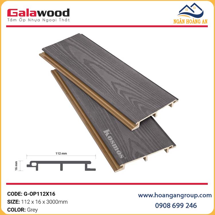 Tấm Ốp Trần Gỗ Nhựa Ngoài Trời Phủ ASA Galawood G-OP112X16 Grey